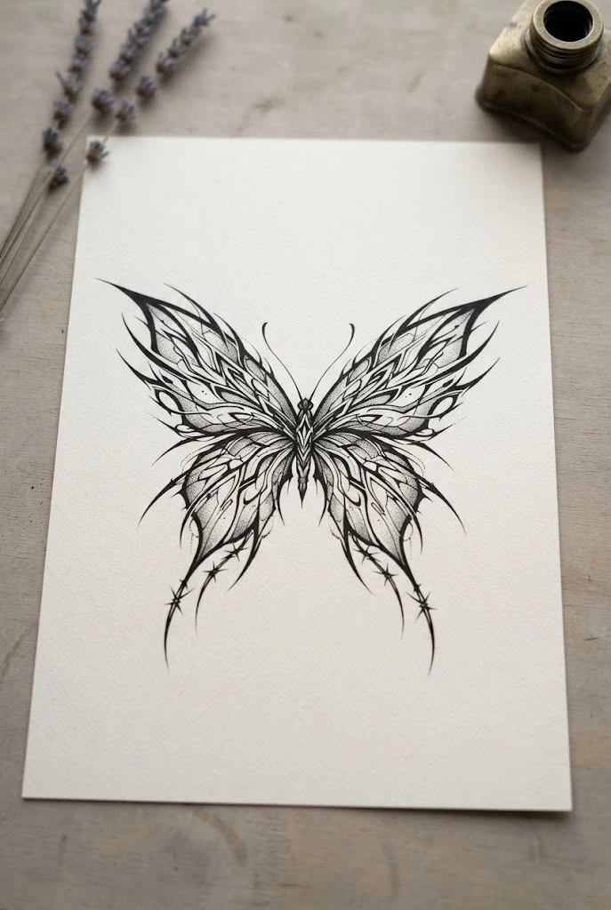Lower Back Cyber-Goth Statement Piece — butterfly cybersigilism tattoo style outfit