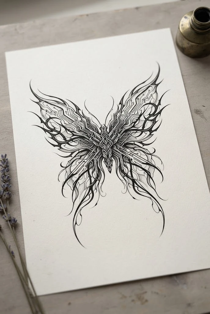 Cybernetic Ankle Vine and Wing Wrap — butterfly cybersigilism tattoo style outfit