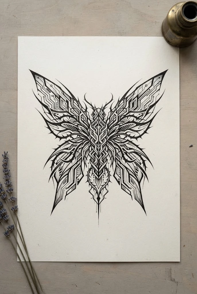 Symmetrical Chest Plate Cyber Insect — butterfly cybersigilism tattoo style outfit