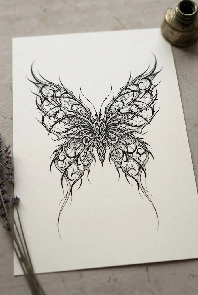 Ribcage Tribal Web Architecture — butterfly cybersigilism tattoo style outfit