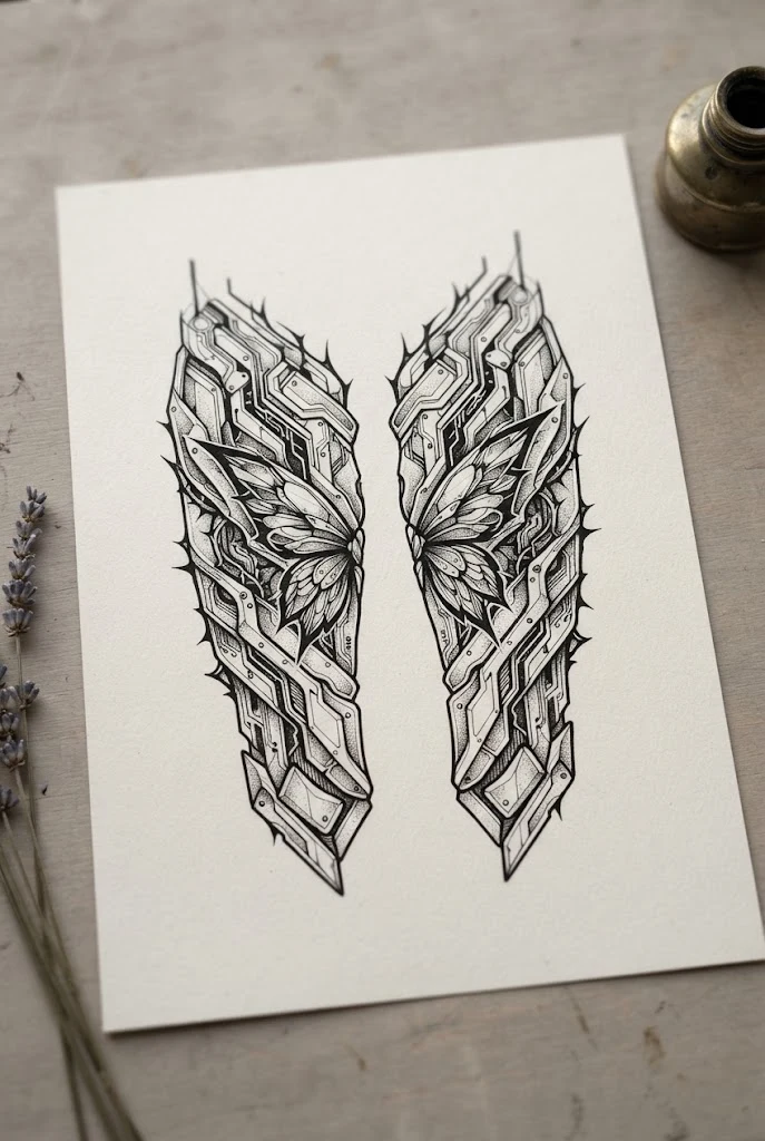 Symmetric Forearm Cyber Armor — butterfly cybersigilism tattoo style outfit