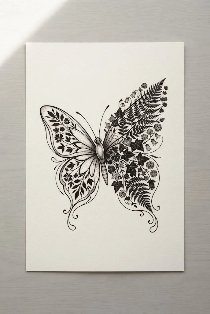 Blackwork Botanical Silhouette — butterfly floral tattoo style outfit