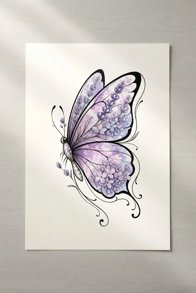 Lavender and Soft Lilac Dream Ink — butterfly floral tattoo style outfit