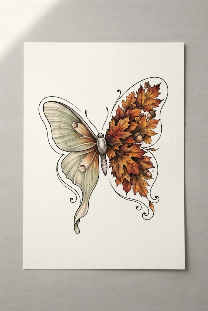 Autumn Maple Leaf and Moth Pairing — butterfly floral tattoo style outfit