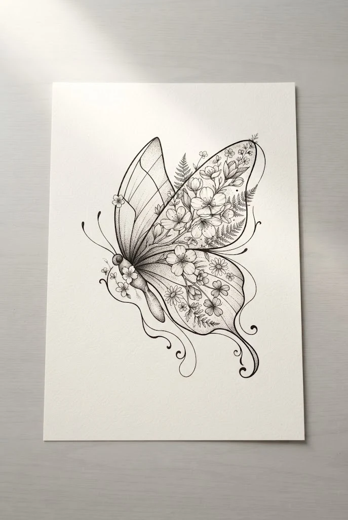 Stencil Sketch and Dotwork Masterpiece — butterfly floral tattoo style outfit