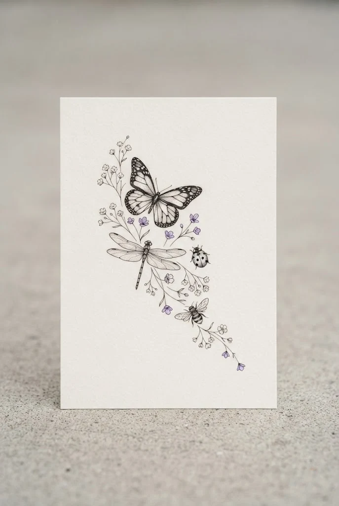 Collarbone Corner Micro-Insects — butterfly flower tattoo design style outfit