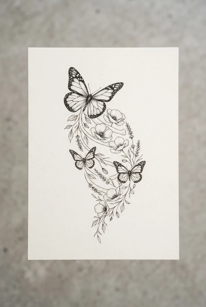 Ribcage Contour Whispers — butterfly flower tattoo design style outfit