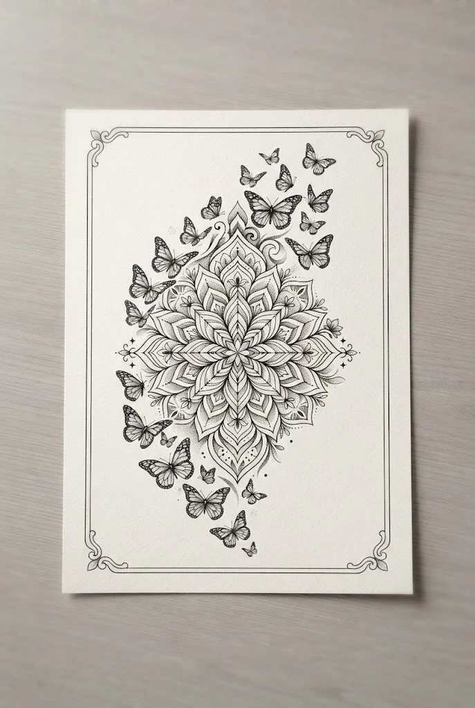 Ornamental Mandalas and Monarch Swarm — butterfly flowers tattoo style outfit