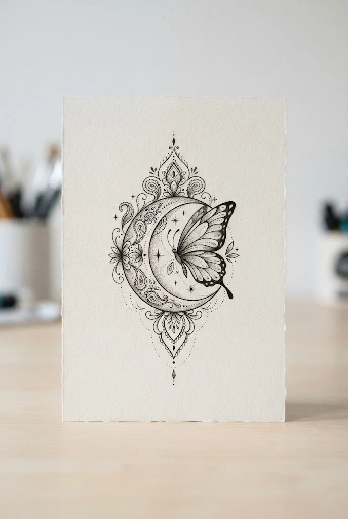 Festival Boho Crescent Moon — butterfly henna tattoo style outfit