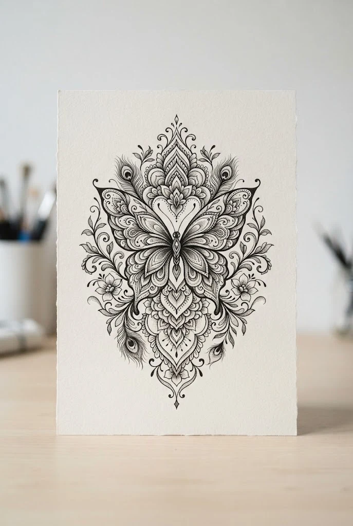 Royal Indo-Arabic Fusion — butterfly henna tattoo style outfit