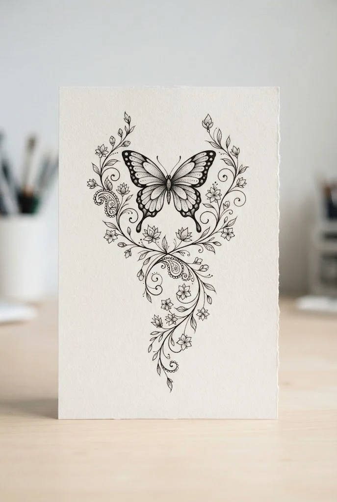 Trailing Floral Vines — butterfly henna tattoo style outfit