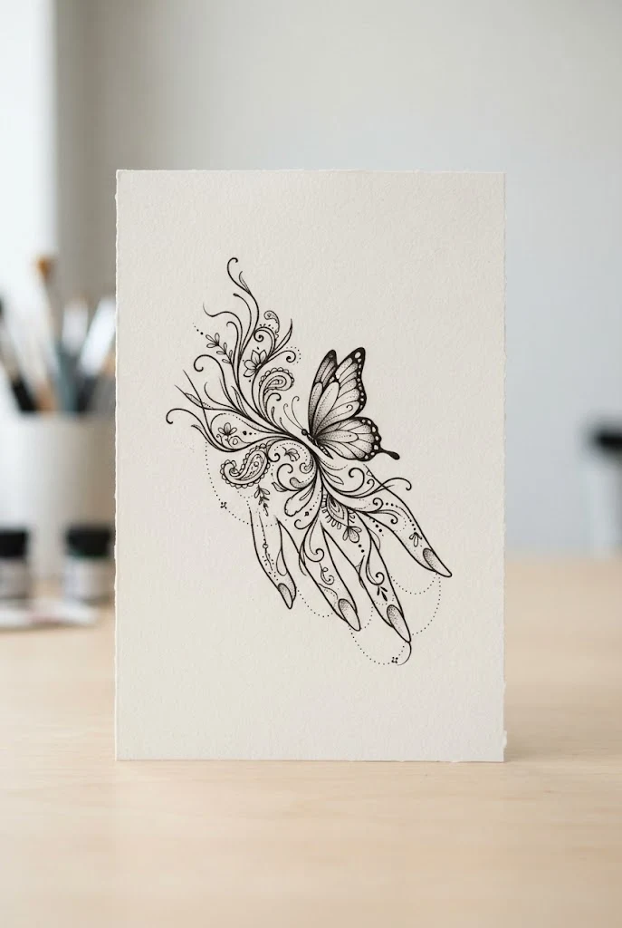 Whimsical Finger Swirls — butterfly henna tattoo style outfit