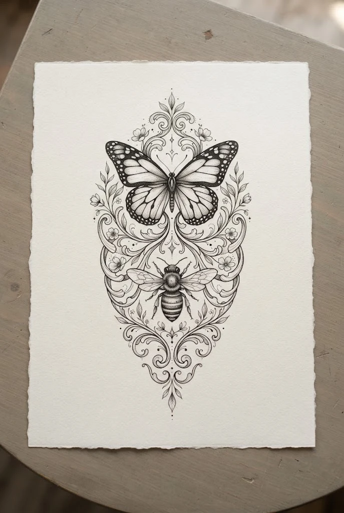 Dual Insect Companion Rib Composition — butterfly side tattoo style outfit