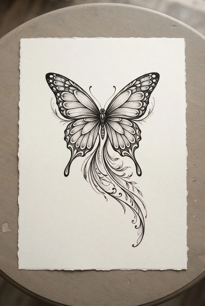 Extended Waistline Wing Sweep — butterfly side tattoo style outfit