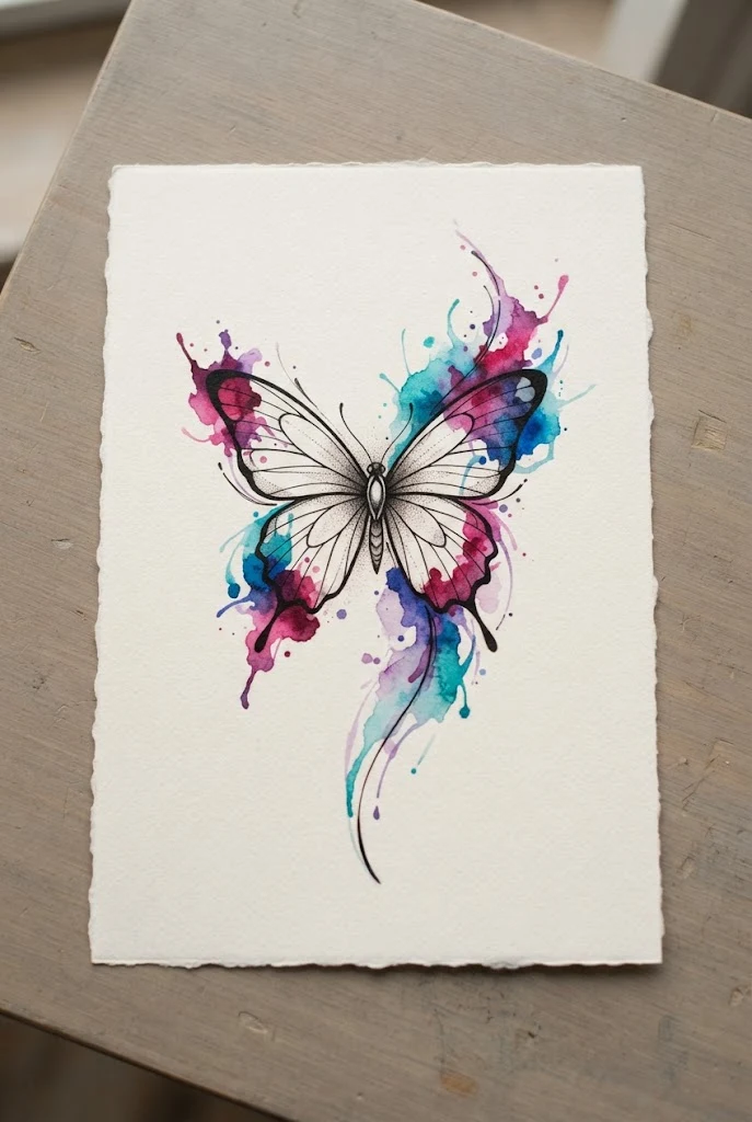 Watercolor Splash Lateral Statement — butterfly side tattoo style outfit