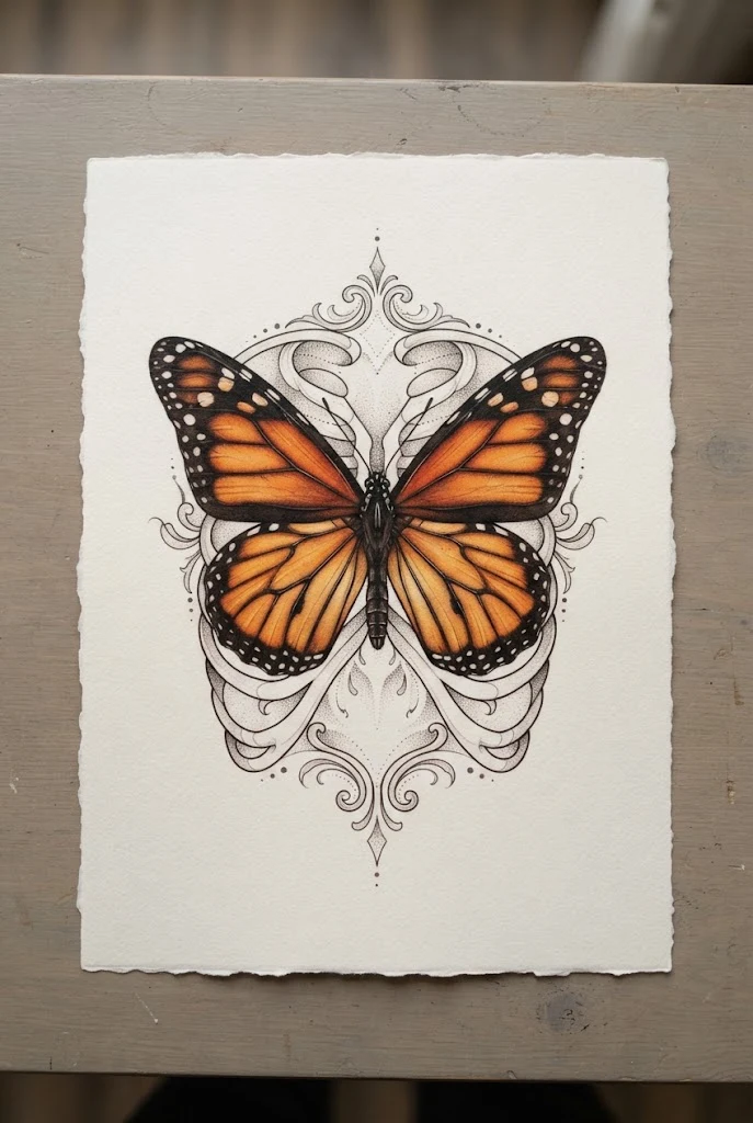 Realistic Monarch Ribcage Piece — butterfly side tattoo style outfit