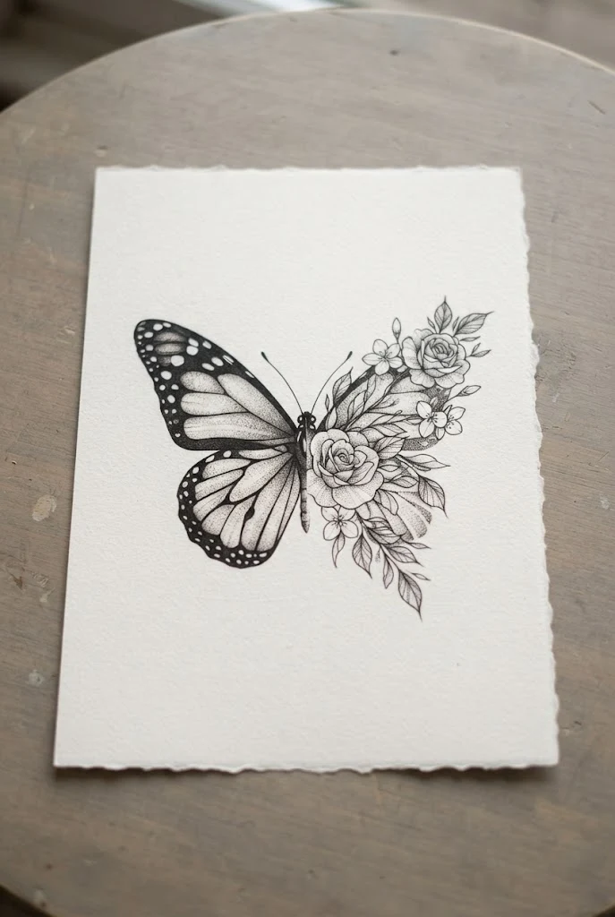 Half-And-Half Split Floral Rib Morph — butterfly side tattoo style outfit