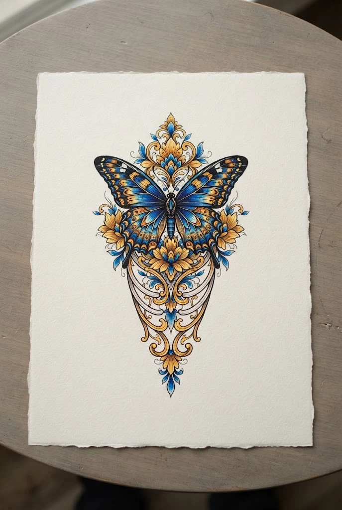 Blue and Yellow Contrast Rib Concept — butterfly side tattoo style outfit