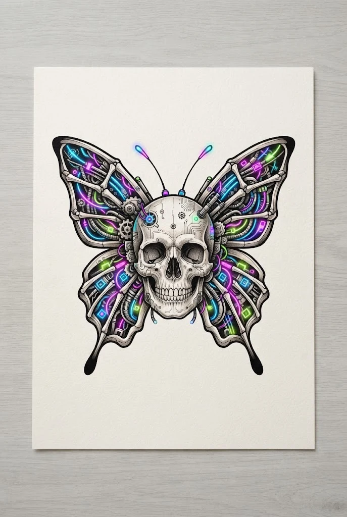 Neon Cyber-Punk Skeleton Butterfly Tattoo — Butterfly skull tattoo for women style outfit
