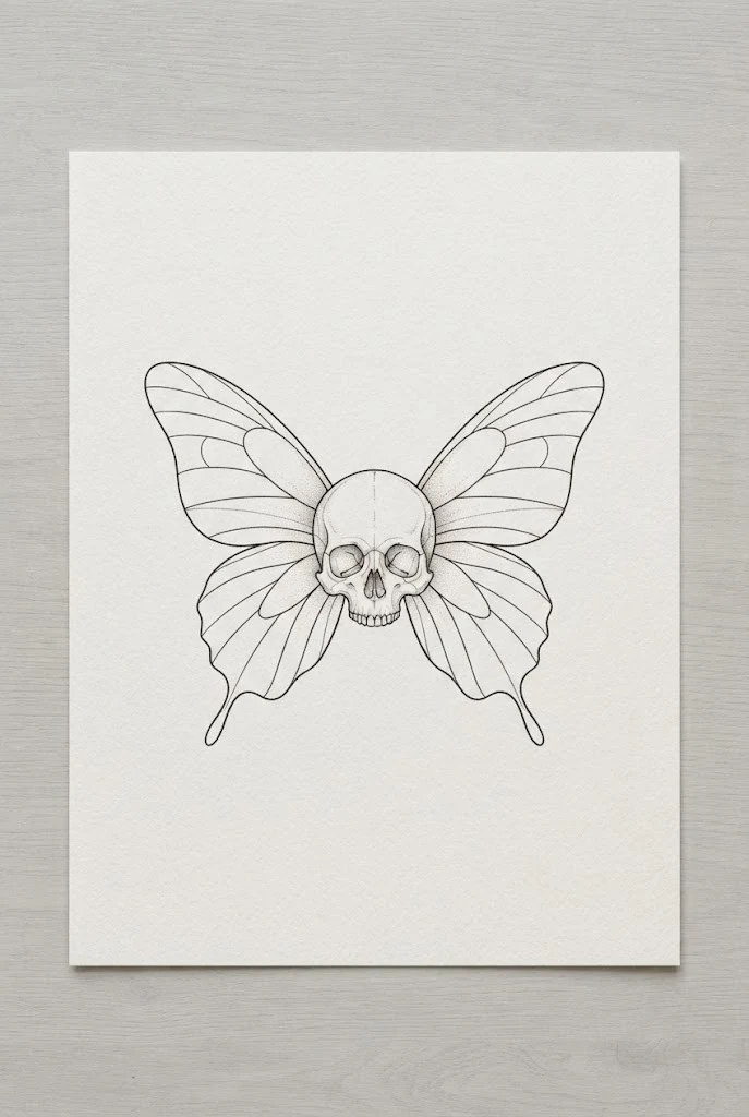 Minimalist Fine-Line Butterfly Skull Tattoo for Women — Butterfly skull tattoo for women style outfit
