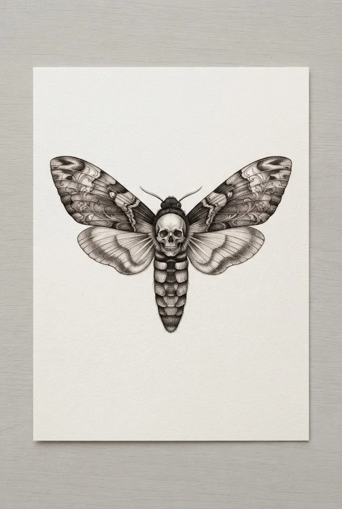 Micro Realism Moth and Skull Combination — Butterfly skull tattoo for women style outfit