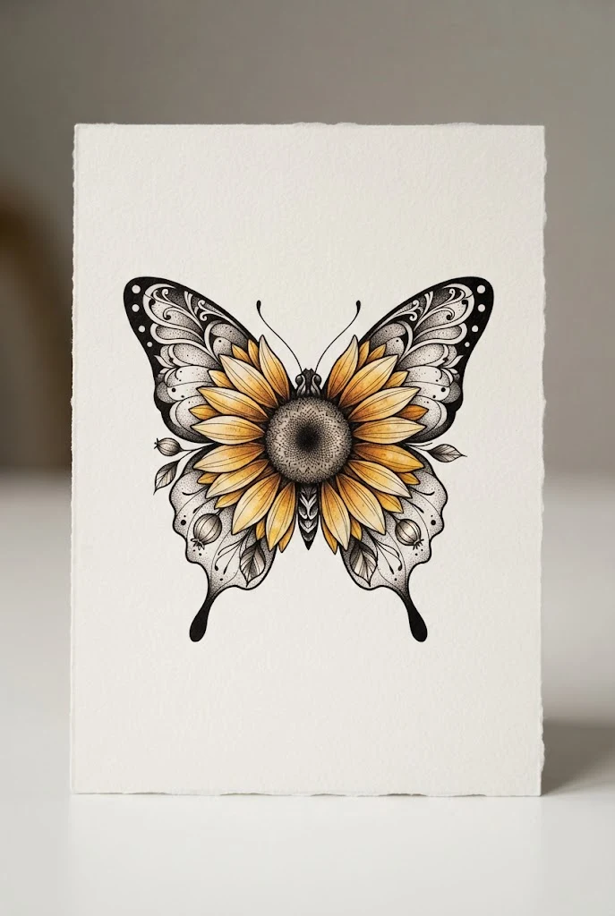 Golden Radiance Revival — butterfly sunflower tattoo style outfit