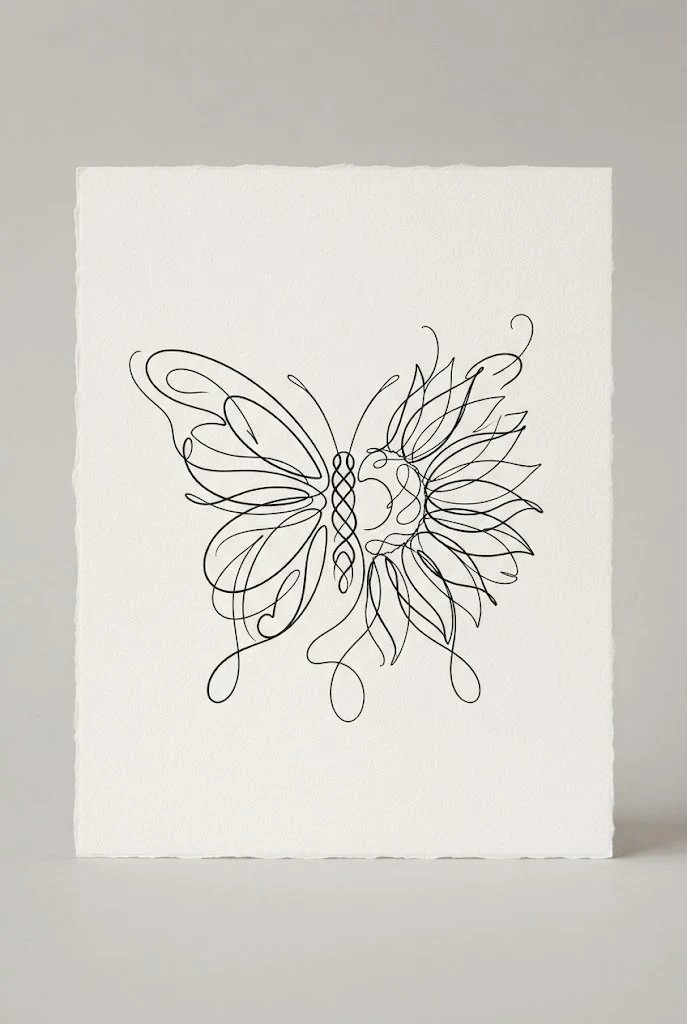 Abstract Continuous Contour — butterfly sunflower tattoo style outfit