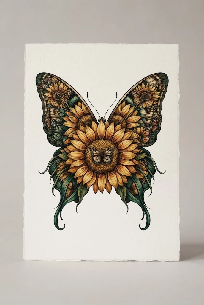 Realistic Portrait Realism — butterfly sunflower tattoo style outfit