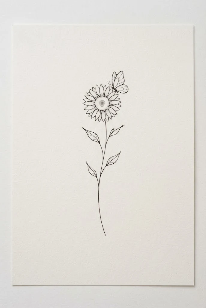 Minimalist Stem Symphony — butterfly sunflower tattoo style outfit