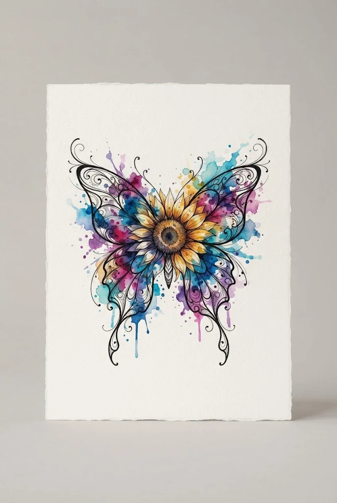 Watercolor Splash Symphony — butterfly sunflower tattoo style outfit