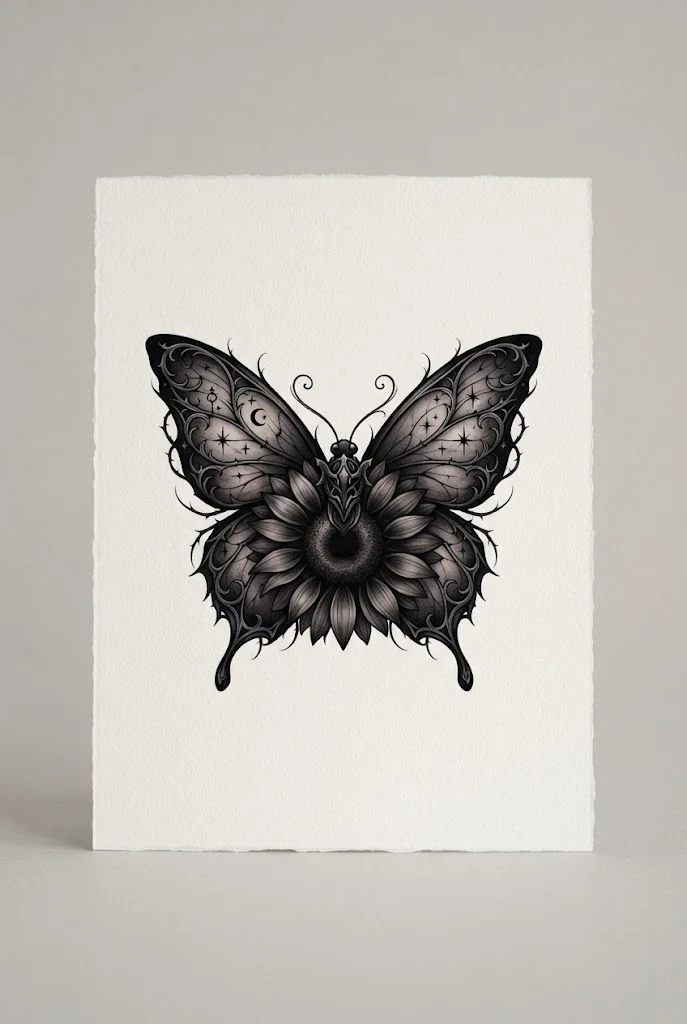 Midnight Gothic Eclipse — butterfly sunflower tattoo style outfit