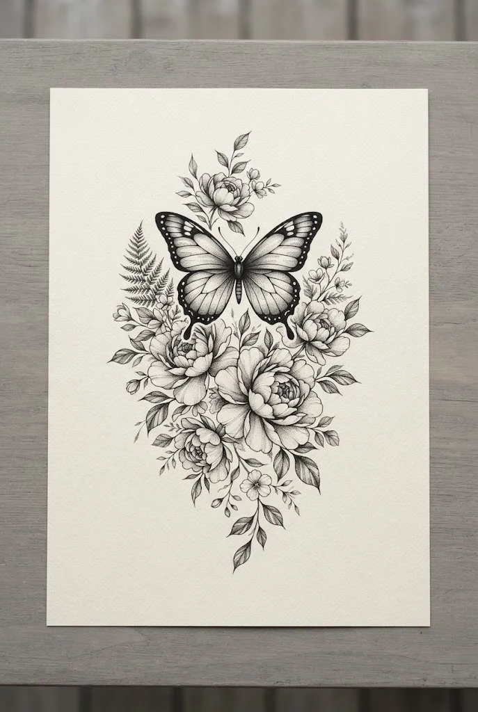 The Monochromatic Botanical Haven — butterfly tattoo aesthetic style outfit