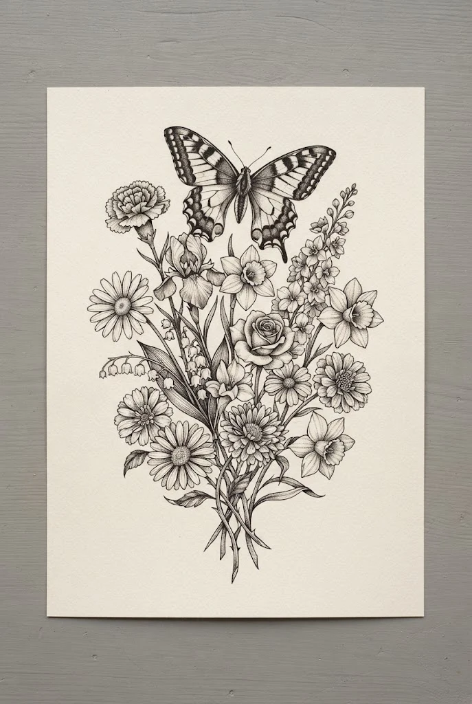 Botanical Birth Month Bouquet — butterfly tattoo aesthetic style outfit