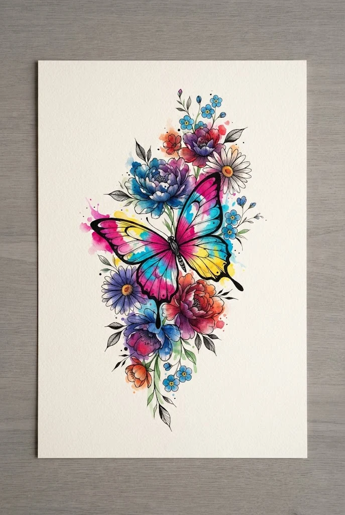 Vibrant Watercolor Splendor — butterfly tattoo aesthetic style outfit