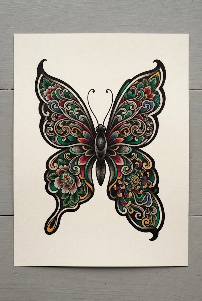Bold Neo-Traditional Masterpiece — butterfly tattoo aesthetic style outfit