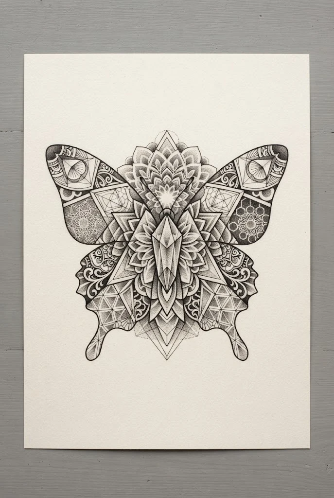 Geometric Sacred Symmetry — butterfly tattoo aesthetic style outfit