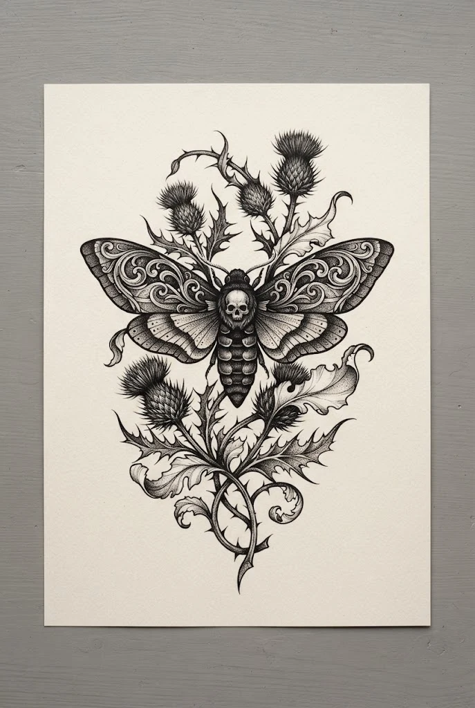 The Dark Academia Moth and Thistle — butterfly tattoo aesthetic style outfit