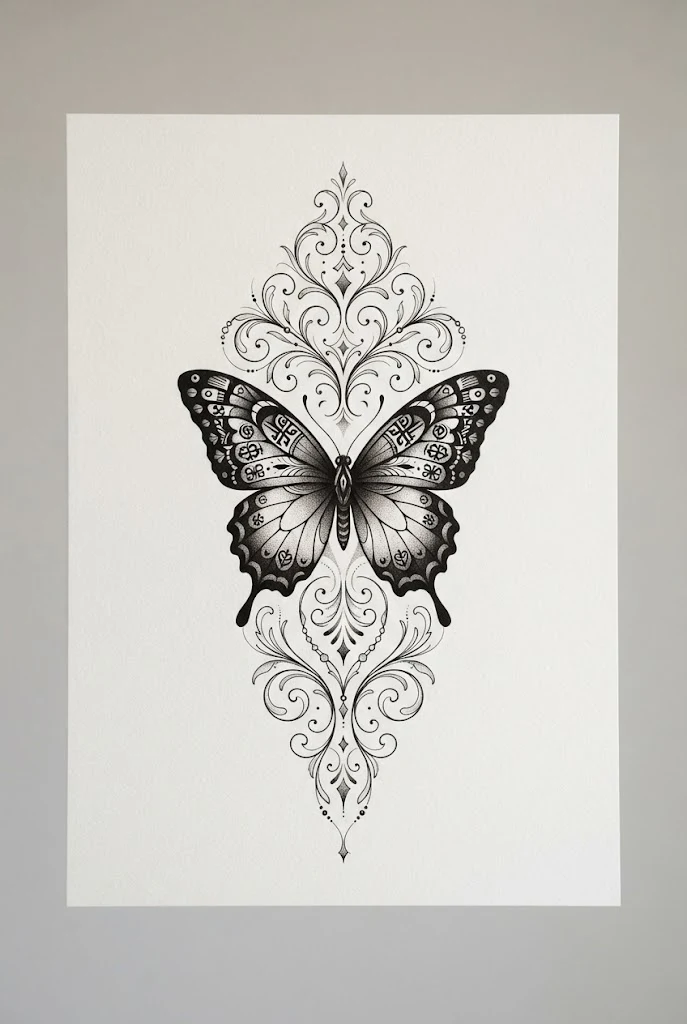 Intricate Back-Piece Filigree — butterfly tattoo black women style outfit
