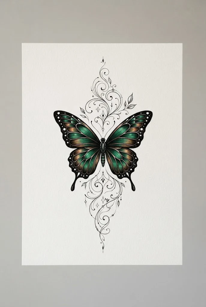 Deep Emerald and Bronze Winged Fusion — butterfly tattoo black women style outfit