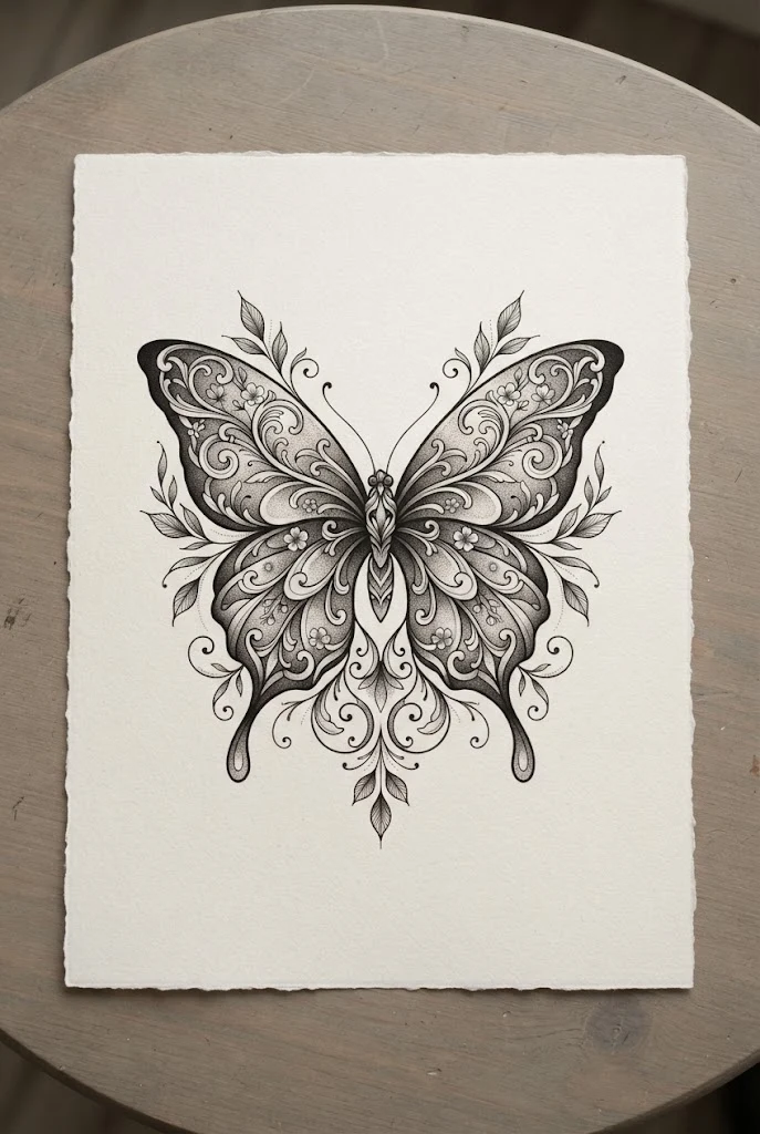 Black and Grey Shaded Masterpiece Butterfly Tattoo Designs Drawing — butterfly tattoo designs drawing style outfit