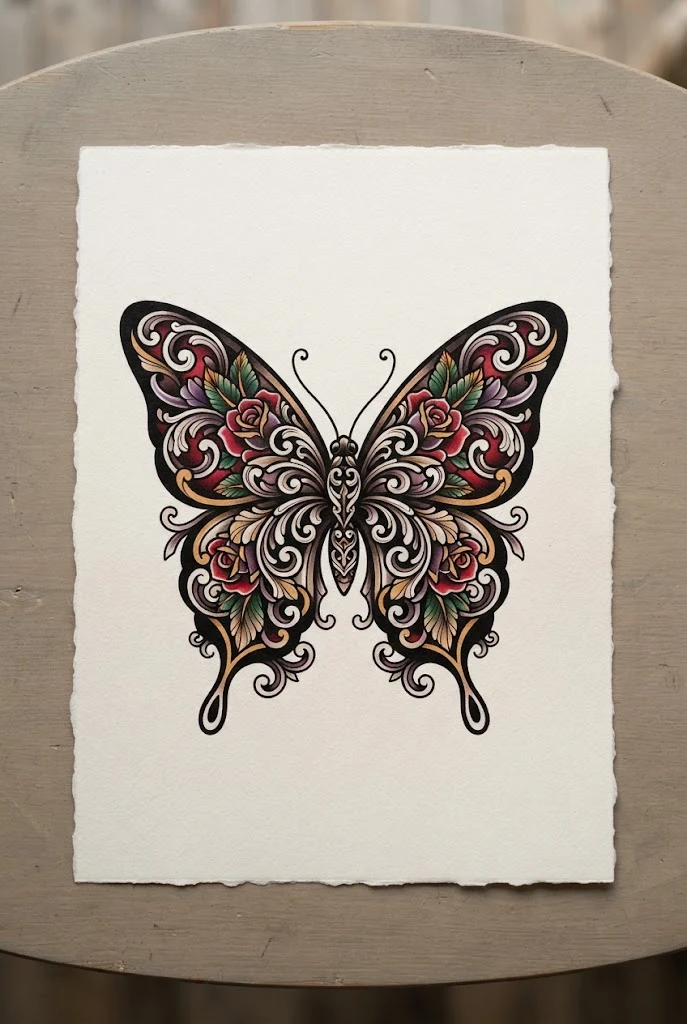 Neo-Traditional Bold Butterfly Tattoo Designs Drawing — butterfly tattoo designs drawing style outfit