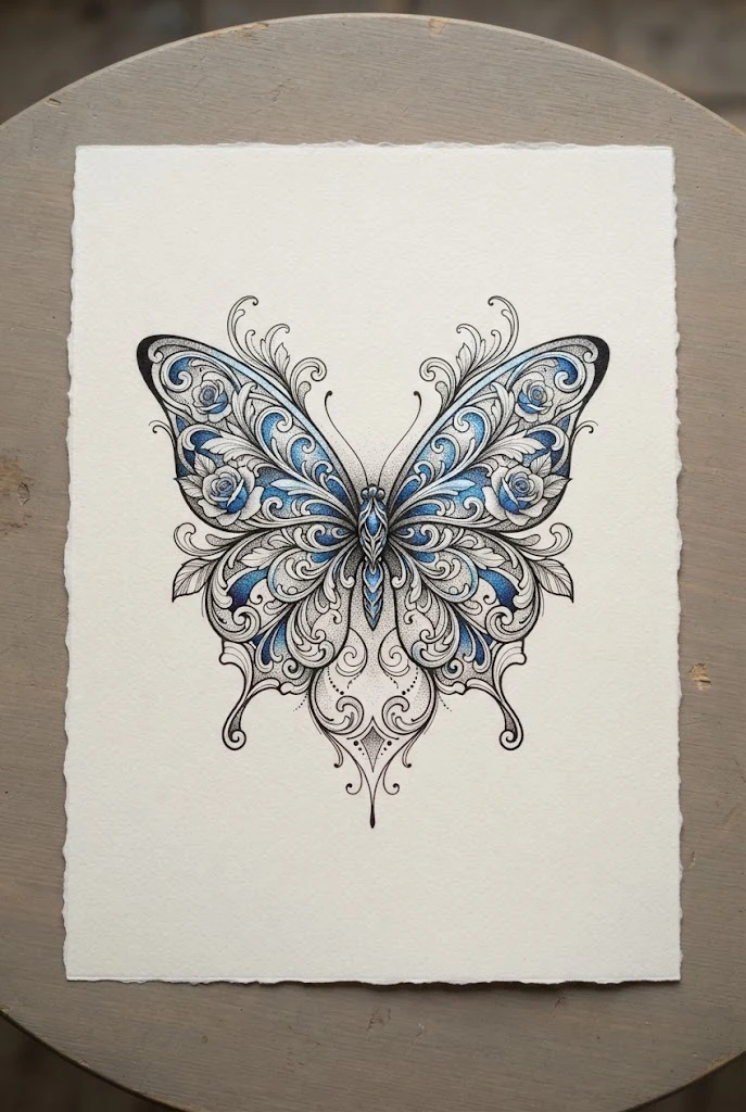Sapphire Blue and Silver Metallic Butterfly Tattoo Designs Drawing — butterfly tattoo designs drawing style outfit