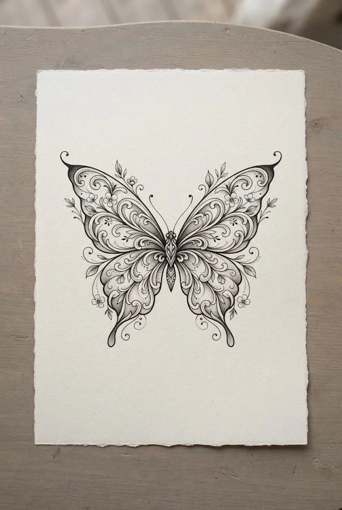 Symmetrical Wing Spread Butterfly Tattoo Designs Drawing — butterfly tattoo designs drawing style outfit