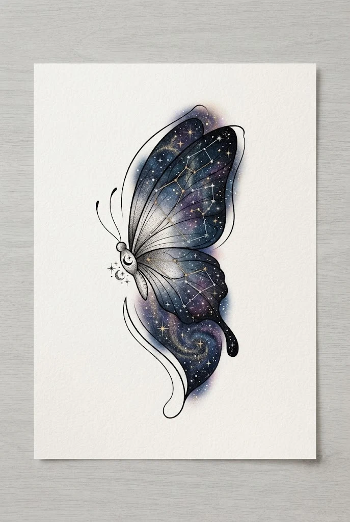 Constellation Stardust Butterfly Tattoo Ear — butterfly tattoo ear style outfit