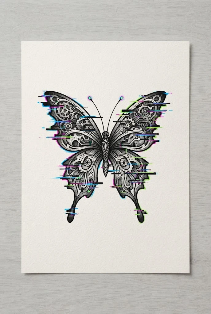 Glitch Art Cyber-Goth Butterfly Tattoo Behind Ear — butterfly tattoo ear style outfit