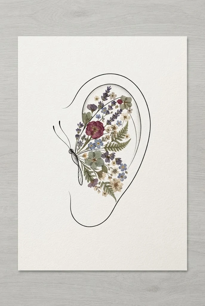 Botanical Pressed Flower Butterfly Tattoo Ear — butterfly tattoo ear style outfit