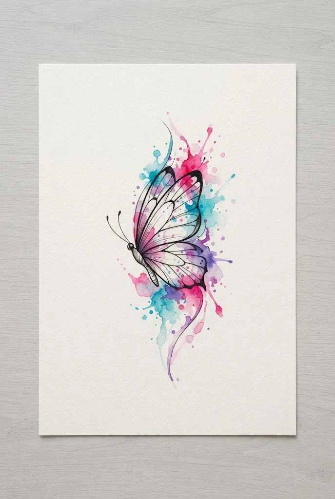 Watercolor Splash Butterfly Tattoo Behind Ear — butterfly tattoo ear style outfit