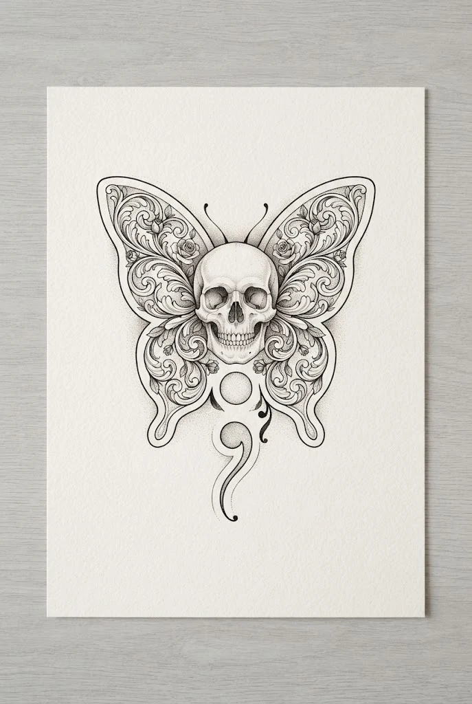 Semicolon Butterfly Tattoo Behind Ear — butterfly tattoo ear style outfit