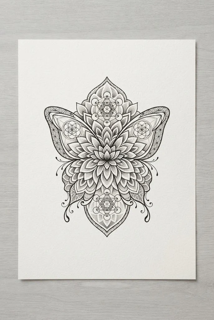 Geometric Sacred Mandala Butterfly Tattoo Behind Ear — butterfly tattoo ear style outfit