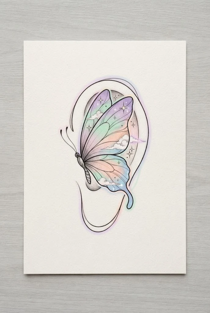 Pastel Dreamscape Butterfly Tattoo Ear — butterfly tattoo ear style outfit